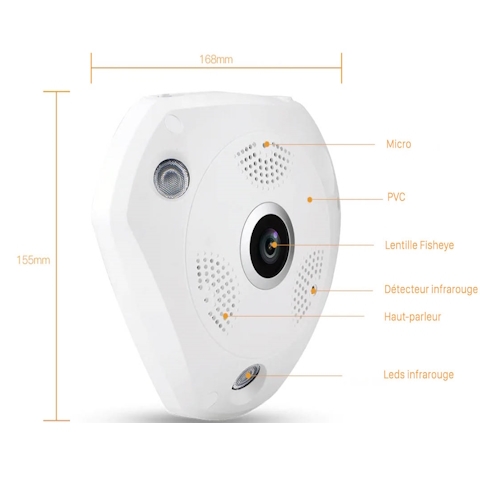 Caméra IP 3MP Wifi Panoramique 3d VR 360°